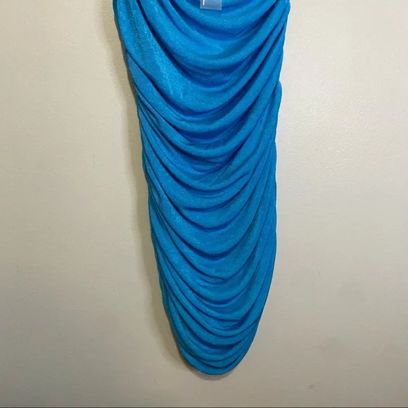 Lioness NWT The Goddess Mini Ruched Dress Womens S One Shoulder Blue New Short - Picture 5 of 8
